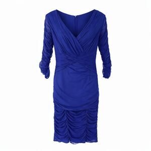 Tadashi Shoji Navy Blue Ruched Dress with Sheer Sleeves Small